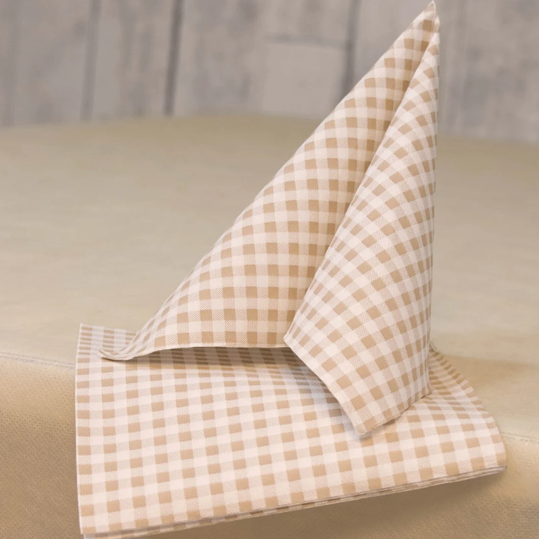 Papierové kockované servítky Vichy, krémové, 33x33cm, 100ks