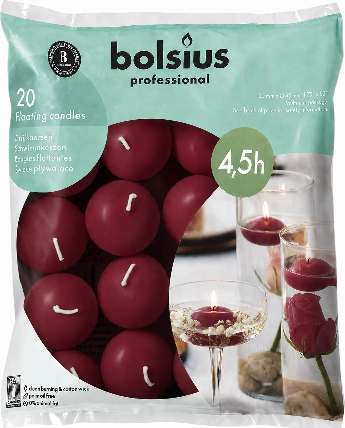 bordové plávajúce sviečky